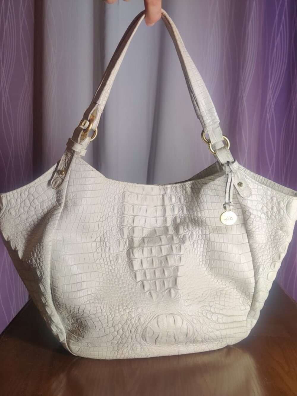 Brahmin Anne Truffle Melbourne Hobo Croc Embossed Ivory Handbag
